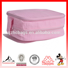 Bolso cosmético de dama de honor bordado algodón wafle tejido personalizado rosa